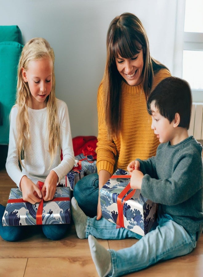 CENTRAL 23 Blue Wrapping Paper - 6 Sheets of Birthday Gift Wrap - Japanese Great Wave Inspired - Ocean Themed - For Kids Men Women - Recyclable - Image 4